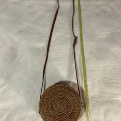 Round Rattan Bag Wicker Woven Purse Circle shoulder crossbody pocket zipper snap