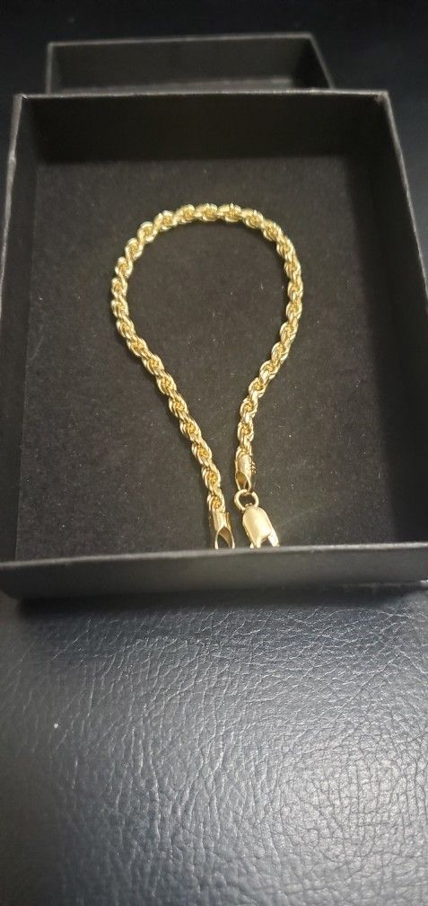 7 Inch Bracelet Gold Over 925 Silver Diamond Cut Rope