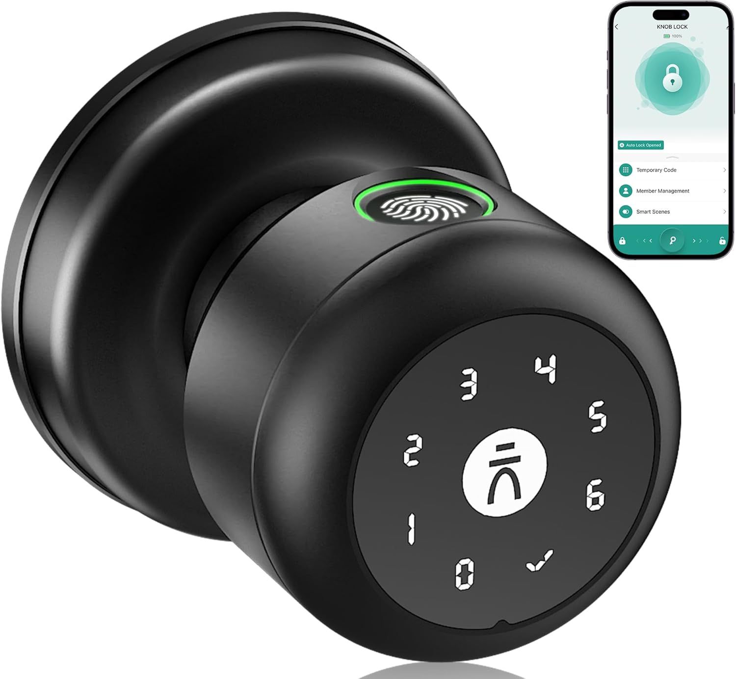 Fingerprint Door Lock, Smart Fingerprint Door Knob with Keypad, Biometric Door Lock with App Control, Auto Lock Door Lock with Code, Keyless Door Knob