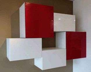2 Ikea BESTA TOFTA high gloss red square cabinet DOORS AND HINGES ONLY (no cabinets)