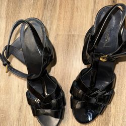 YSL Tribute Patent T-Strap Platform Sandals
