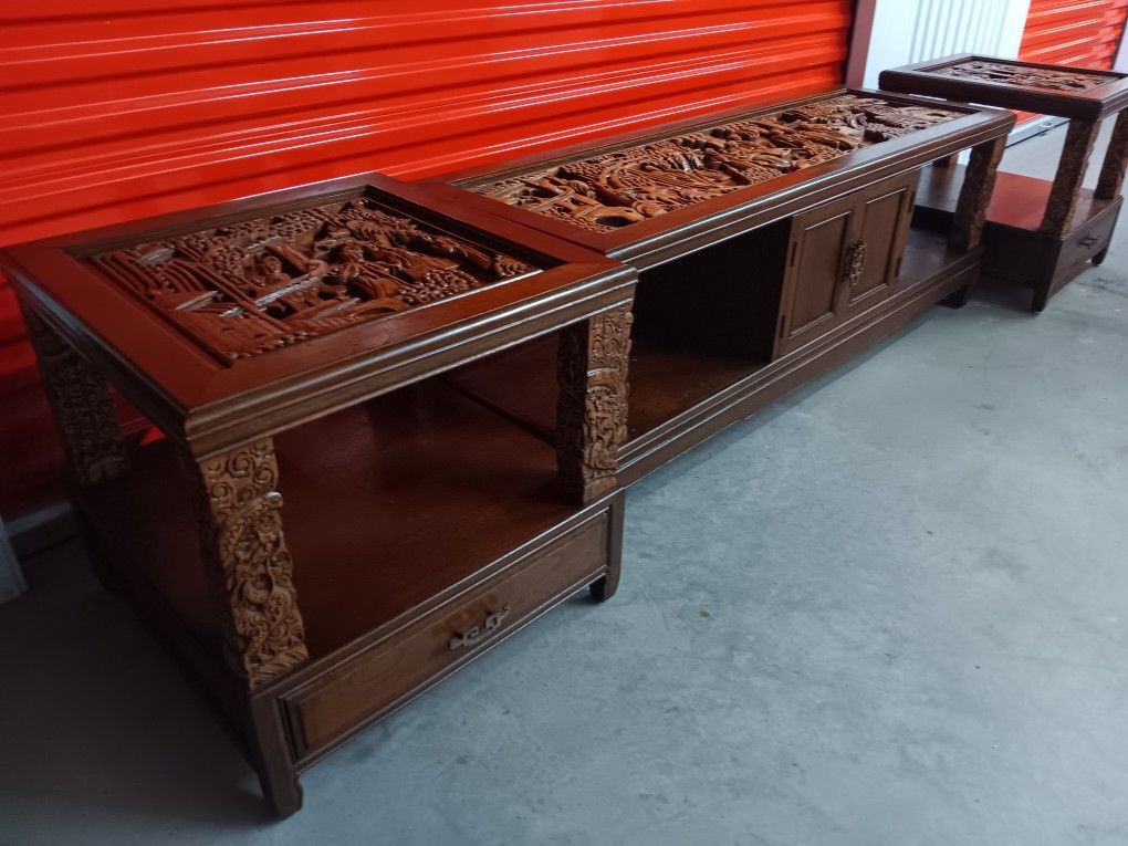 Antique Hand Carved Asian Tbls Good Condition