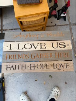 Set of 4 Rustic Wooden Wall Hanging Signs | Farmhouse Home Decor