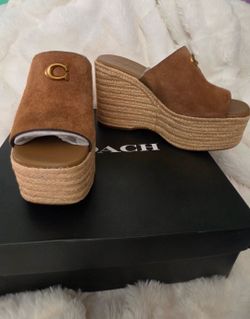 Coach suede Espadrille platform wedge slide sandals