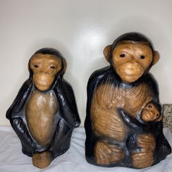 Leather Wrapped Monkey family baby mom dad Sculpture Primates