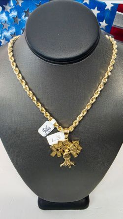 10k 24inch 5mm Hollow Rope Chain And 10k Pendant