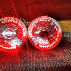 7-in Rounds Red LED Aftermarket Headlights