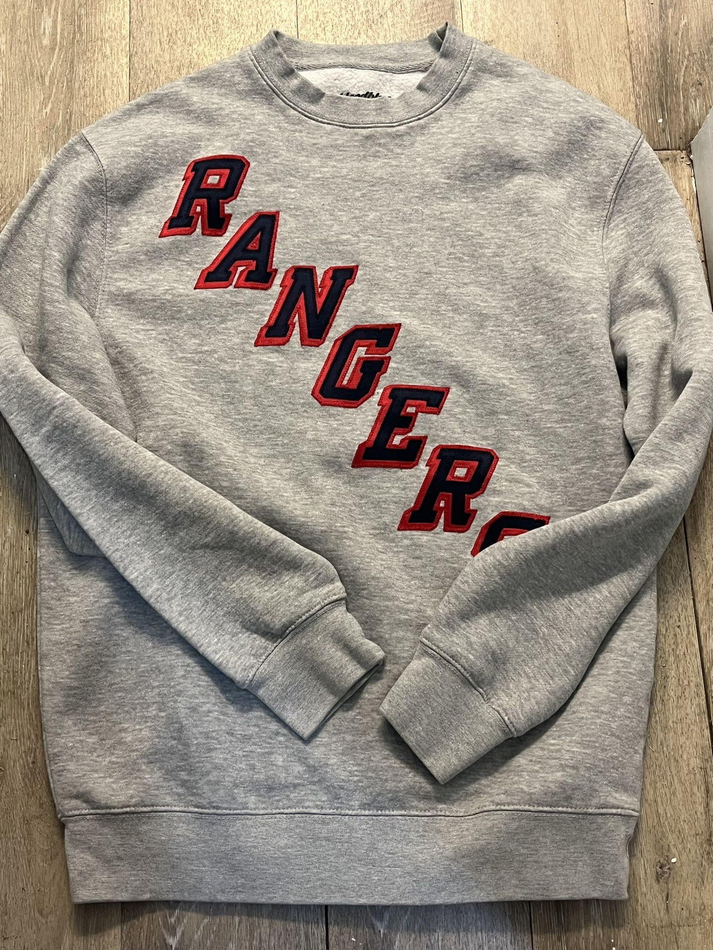 We Bleed Blue New York Rangers Wordmark Grey Twill Crewneck Unisex Sz Medium