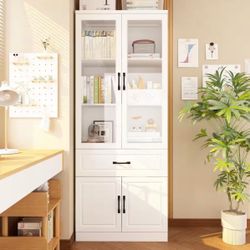 FUFU&GAGA 31.5 in. Wide x 78.9 in. H 4-Shelf White Wood Standard Bookcase Bookshelf With Tempered Gl