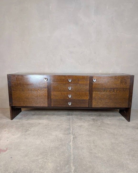 Vintage Danish Dark Oak Sideboard - Mid-Century Scandinavian Credenza Storage Cabinet 1960s