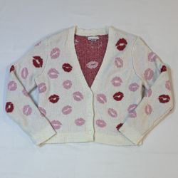 Cupcakes and Cashmere Lip Print Cardigan Sweater XL