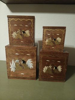 Vtg Wooden Canister Set