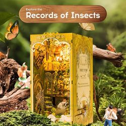 DIY Book Nook Kit for Adult, Booknook Miniature Dollhouse 3D Wooden Puzzle Bookend with LED and Dust Cover for Bookshelf Insert Decor, Creative Gift f