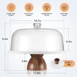 Marble Cake Stand with Lid，2-in-1 Use Cake Holder&Charcuterie Board with Lid，Marble Pedestal Stand