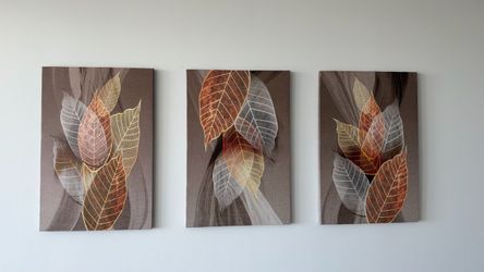 Set of 3 Botanical Leaf Canvas Wall Art