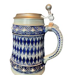 Vintage, Cobalt Blue 6.5” Tall Stein From Gerz West Germany With 94% Pewter Lid By Domdesign C