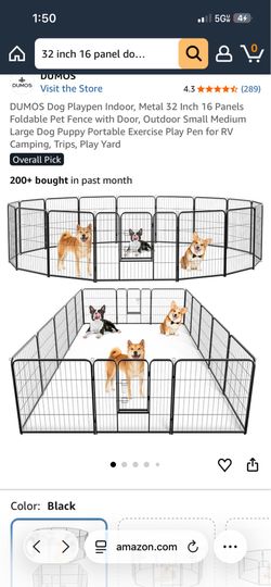 32-inch, 16-panel black dog playpen constructed from steel