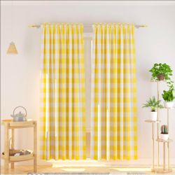Buffalo Check Cotton Curtains 84 inch Length Kitchen Living Room Bedroom Yellow and White Gingham Plaid Window Curtain Panels Basement Drapes 2 Panels