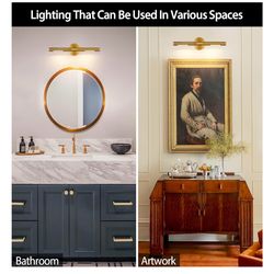 Gold Brass Light, 24" Dimmable Rotatable 360° for Wall, Vanity, Gallery Wall, Art, Pictures