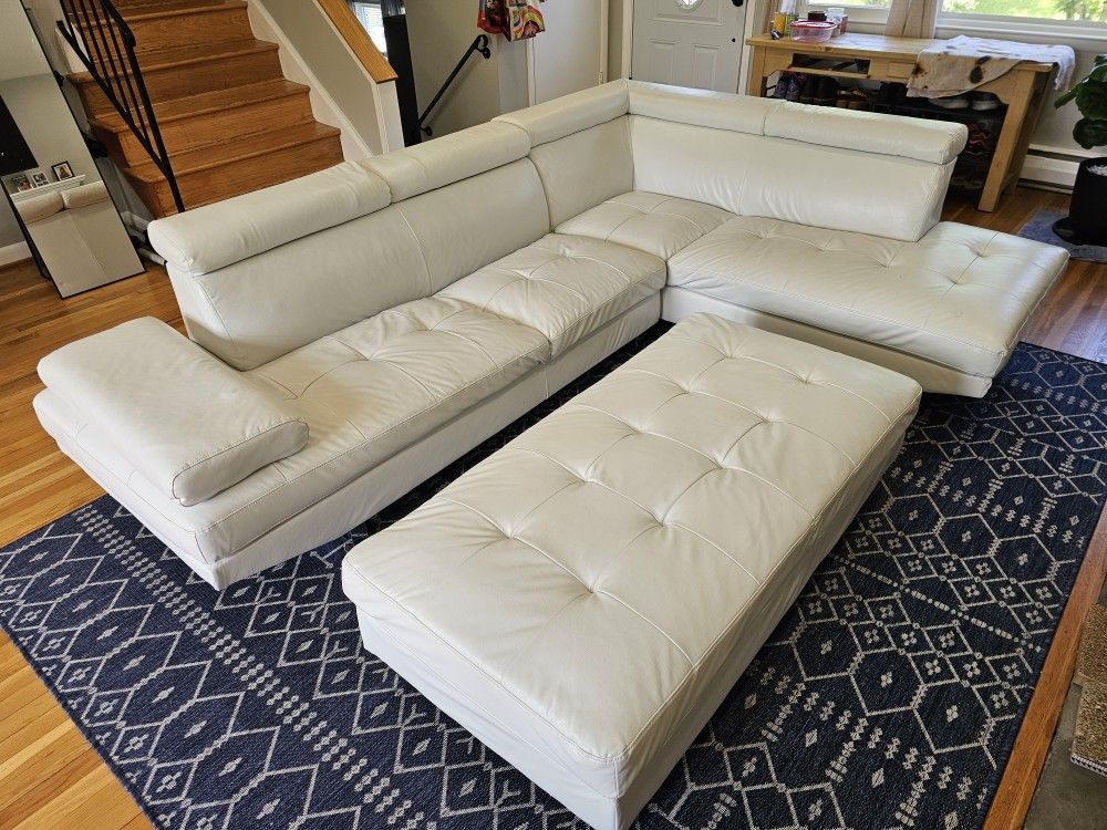 White Sectional Sofa & Ottoman