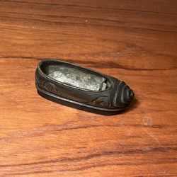 Antique Copper Ashtray Cigarette Holder History Chinese Shoe Shape Figurine