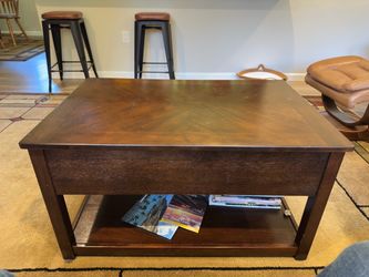 Dark Wood Coffee Table with Bottom Shelf