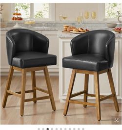 (sets of 2) size26 Set of 2 Black Faux Leather Swivel Stools