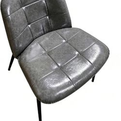 Modern Minimalist Armless Accent Chair with Metal Legs Upholstered in PU Leather Dark Grey