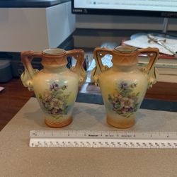 English?  Hand Painted Flower Vases, Antique