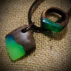 Hand Carved Wood And Resin Glow Jewelry