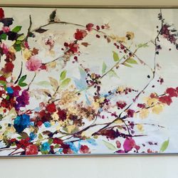 Vibrant Floral Painting with Wood Frame