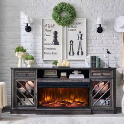 75 Inch Electric Fireplace Tv Stand For Tvs Up To 85'' With 36" Fireplace & Led Lights With Shelves & Storage