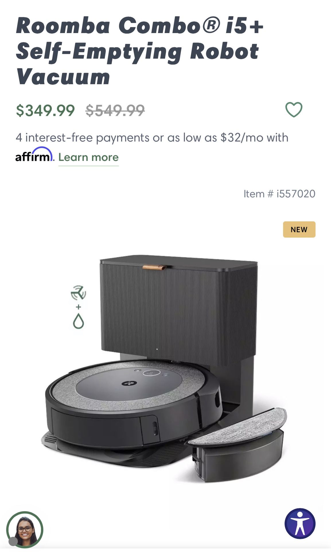 Roomba Combo® i5+ Self-Emptying Robot Vacuum + MOP 