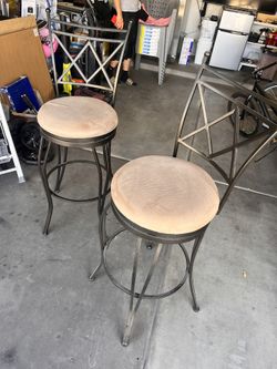 Set of 2 Metal Bar Stools with Padded Seats