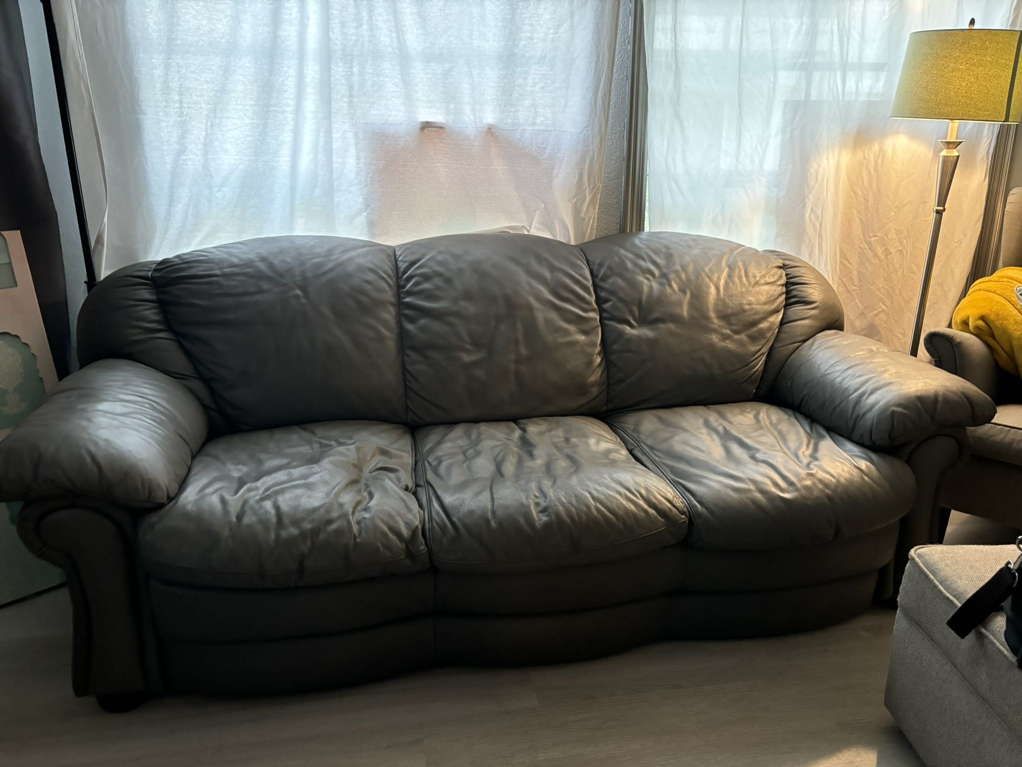 Grey Leather Sofa Set