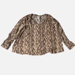 Ava Viv Womens Plus Beige Snake Print Long Sleeve V-Neck Blouse Tunic Rayon 1X