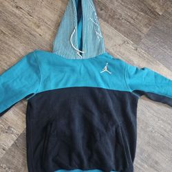 Jordan Colorblock Pullover Hoodie Teal Black Striped Hood Medium