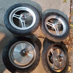 4x 12-1/2" x 2-1/4" tire & Wheel 2 w sprocket gear chaindrive & shuang kai bandbrake scooter go kart