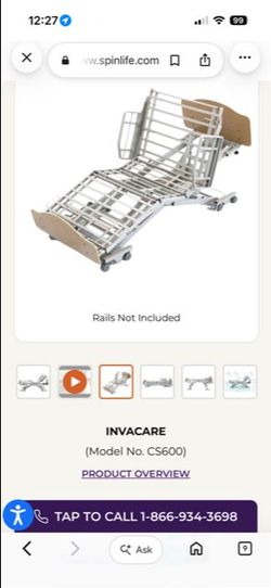 Invacare CS600 Hospital Bed Frame with rails
