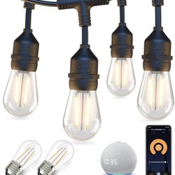 Outdoor String Lights, Smart Patio Lights 49Ft, APP WiFi Control, Work with Alexa, Waterproof Dimmable Edison Outdoor Lights for Patio Outside