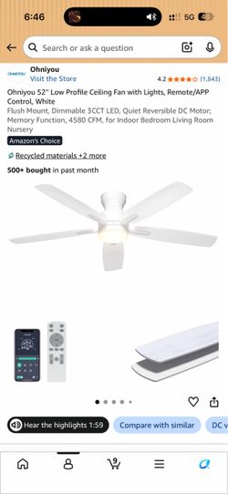 Ohniyou 52" White Low Profile Ceiling w/ Light