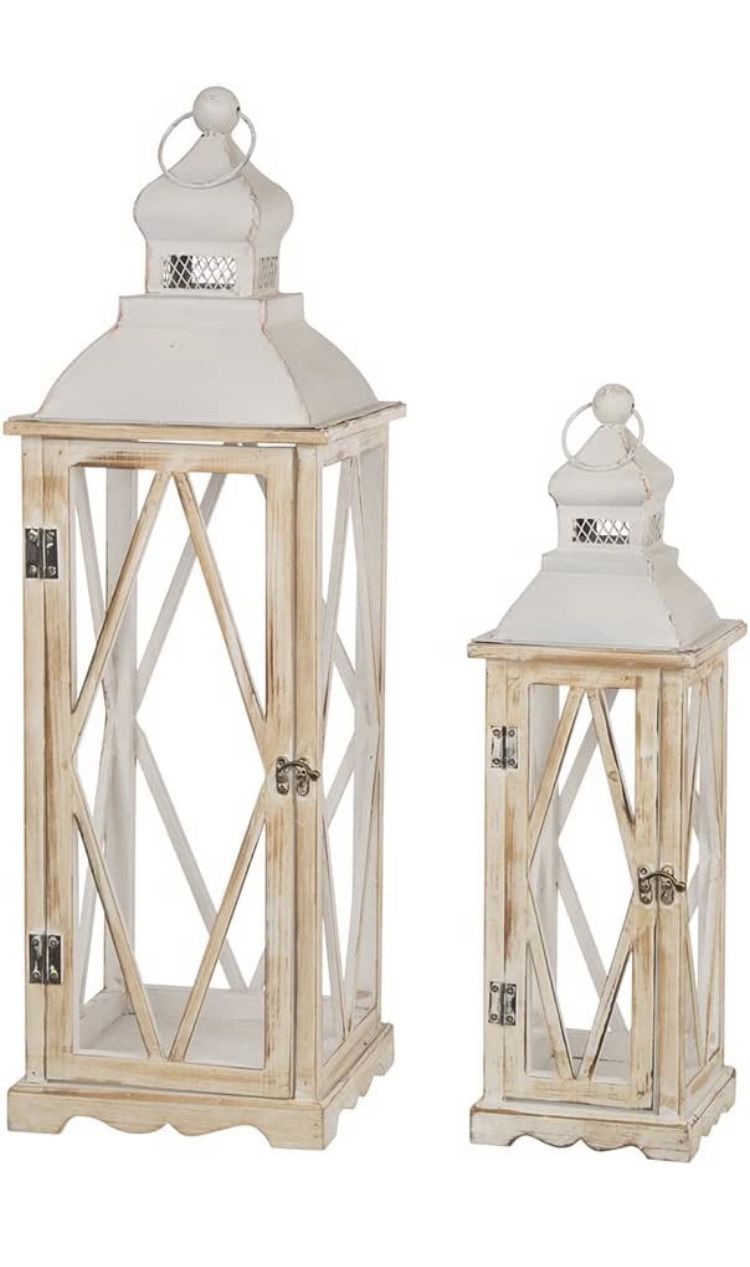 Wedding Rustic Farmhouse Wood Metal Laterns Decorative Hanging Candle Lantern Set