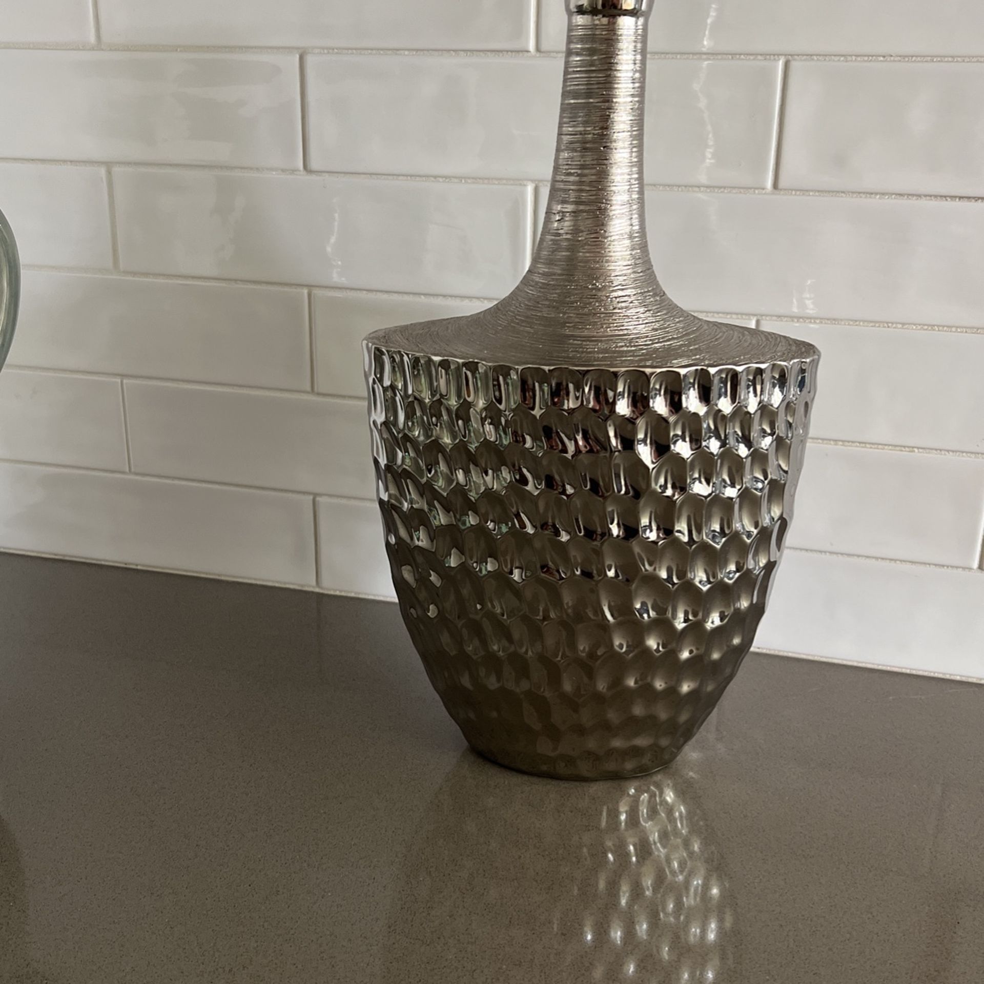 Modern Bright Silver Tones Vase 15 Inches Tall