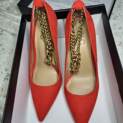 I.n.c Red Faux Suede Slip On Pumps Heels