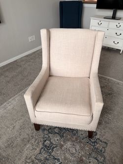 Cream Linen Wingback Accent Chair