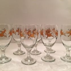 7 Libbey reindeer goblet/wine heavy glasses