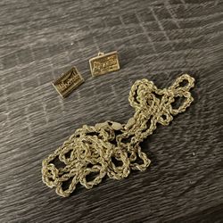 Gold Jewelry Chain And Earrings 