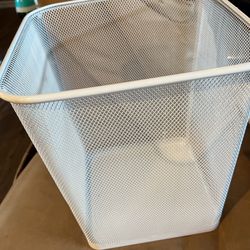 Six Gallon White Metal Wire Trash Bin 