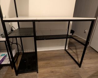 Computer Desk with Metal Frame and Shelves