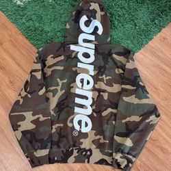 Supreme Satin Appliqué Logo Hoodie Woodland Camo - Medium - Brand New